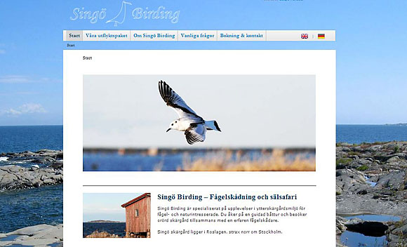 Singö Birding, hemsida producerad av Catharina Silberman